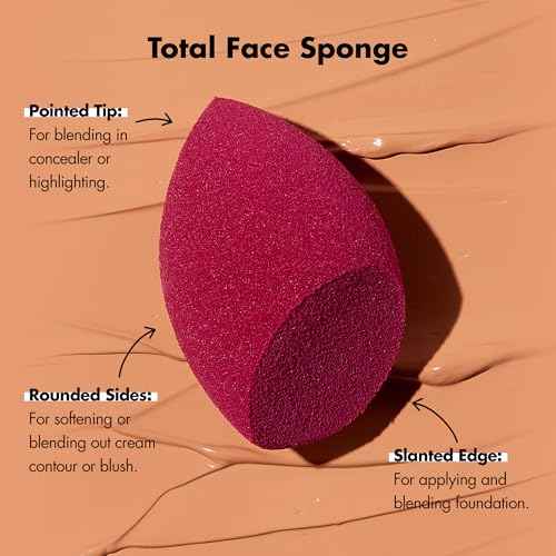 e.l.f. Total Face Blending Sponge, Latex-Free Makeup Sponge With Angled & Rounded Sides For Concealer, Foundation & more, Vegan & Cruelty-Free