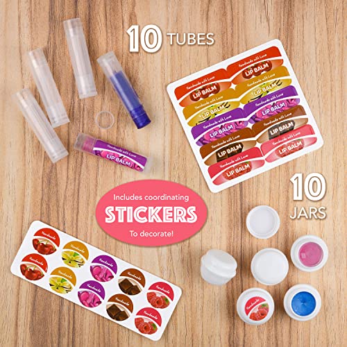 KEFF 51Pcs Lip Balm Making Kit - DIY Set for Natural Ingredients - Make Your Own Lip Gloss & Lip Balm for Kids Makeup Kit with Beeswax, Shea Butter, Flavor Oils, Mica Color Powders