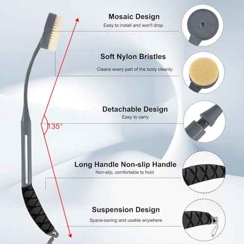 Back Scrubber for Shower,20.5" Long Handle Shower Brush for Body for Deep Clean,Back Brush for Shower for Men Women(Grey)