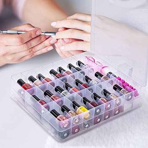 DreamGenius Nail Polish Organizer Case for 48 Bottles with 2 Nail Separators, Double Side Gel Nail Polish Holder with Adjustable Dividers, Clear