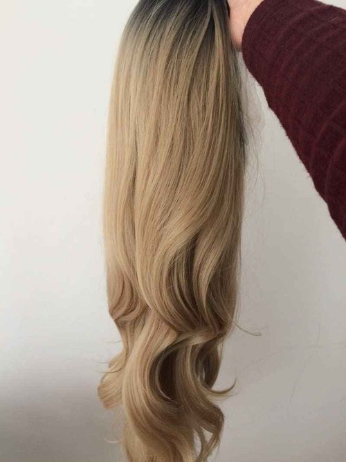 xiweiya Long Natural Wave Ombre Brown Blonde Synthetic Lace Front Wigs with Brown Roots 2 Tones Side Part Wig Heat Resistant Fiber Hair Wigs For Women Replacement Everyday Wigs 24"(Blonde)