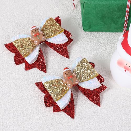 Glitter Christmas Hair Bows 3.5'' Girls Sparkly Cute Christmas Gingerbread Man Hair Clips Barrette Alligator Hairpins Kids Christmas Party Dress Decor Accessory Xmas Gift