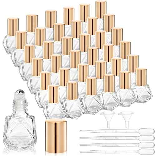 36 Pack Essential Oil Roller Bottles, 8ml/0.27oz Empty Roll On Bottle, Glass Polygonal Roller Ball Applicator, Perfume Vials with Stainless Steel Roller Ball for Travel, 4 Dropper, 2 Funnel