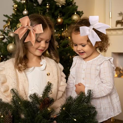6" Velvet Cheer Bow for Girls - Large Tail Hair Clip, Great for Christmas, Halloween, St. Patrick¡¯s Day, and Cheerleading - Light Brown