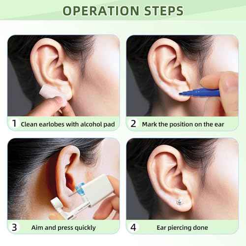 24 Pcs Ear Piercing Kit: Disposable Ear Piercing Gun Kit with 8 Guns, 8 Pcs Earrings Stud, 8 Pcs Cleaning Pads