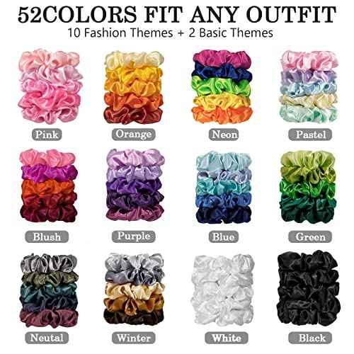 Satin Scrunchies for Women & Girls - 60 Pack Silk Scrunchies for Curly Hair