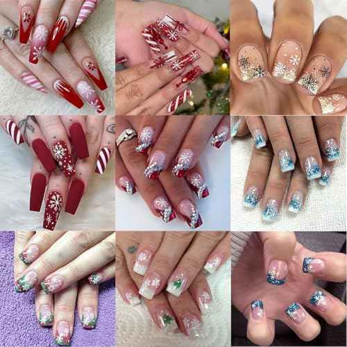 30 Sheets Christmas Snowflake Nail Stickers for Nail Art 3D Self-Adhesive Star Gift Bell Reindeer Nail Design Stickers White Nail Art Decals Winter Stickers Nail Supplies for Women Xmas Holiday DIY
