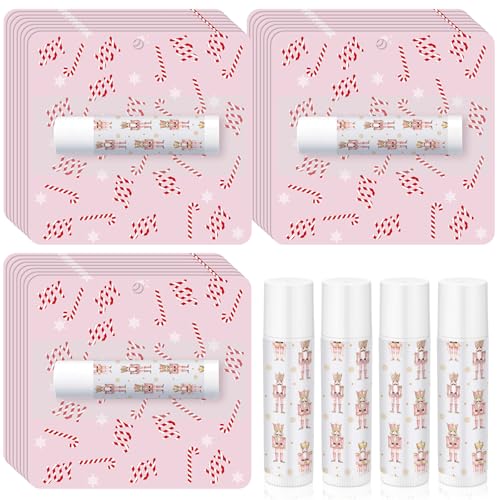 24 Pcs Christmas Nutcracker Flavor Lip Balms Bulk Pink Nutcracker Gifts Candy Lipstick for Christmas Birthday Party Favor Guest Lip Balm Gift Set Travel Size Winter Favors Decorations