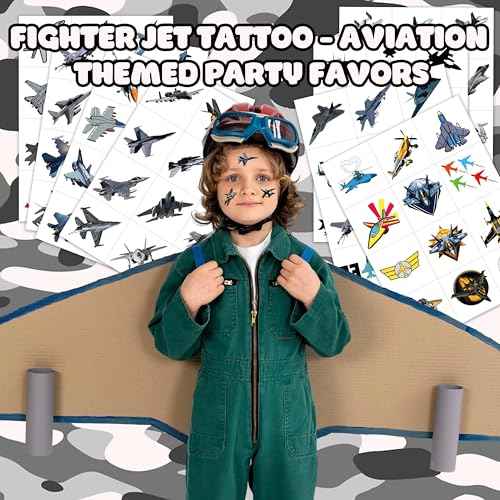 96PCS Jet Temporary Tattoos Pre-Cut Fighter Jet Birthday Party Decorations Party Favors Supplies Aircraft Plane Airplane Military Tattoos Stickers for Kids Boys Girls Gifts (Normal)