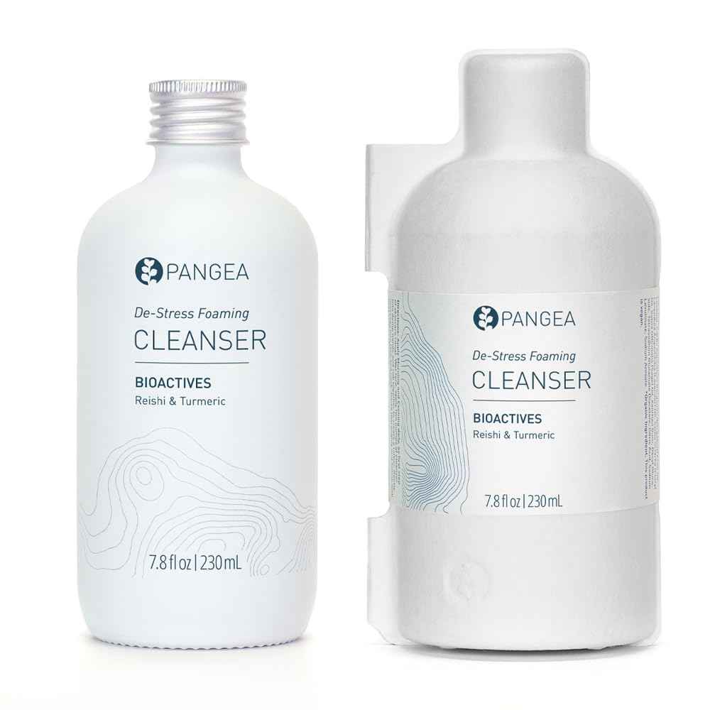 Pangea Organics Natural Reishi + Turmeric De-Stress Foaming Facial Cleanser | Vegan, Non-Toxic, Gentle & Hydrating | Sustainable Glass Bottle (7.8 fl oz | 230 ml)