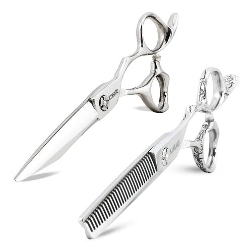 6 Inch Hair shears 440C hair cutting scissors and 6 Inch hair thinning scissors rose handle Kinsaro