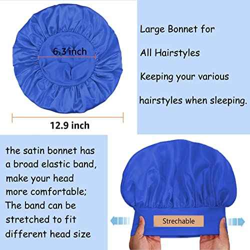 3 Pack Satin Bonnet Silk Hair Bonnet for Sleeping, Sleep Bonnets for Women Large Wide Soft Band Sleep Cap for Curly Hair Braids