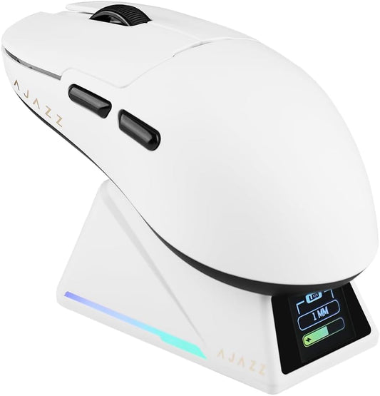 AJ159 APEX Wireless Mouse, Lightweight Gaming Mice, with Magnetic Charging Design and Display Screen, 42000 DPI, PAW3950 Sensor, BT/2.4G/Wired Connection, 400mAh Battery (Black)