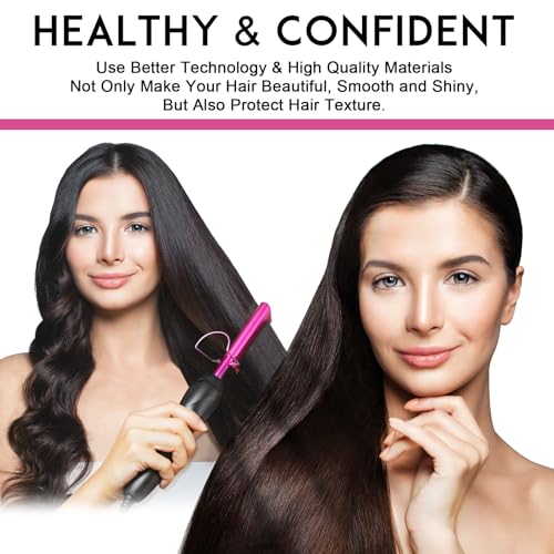 NICEMOVIC Ceramic Heating Hair Straightener Comb - Hot Pressing Brush for Natural Black Hair, Beard Wigs, and Curling (Pink)