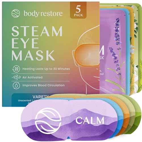 Body Restore Heated Eye Mask for Dry Eyes 5 Pack - Self Heating Warm Compress, Christmas Stocking Stuffers, White Elephant, Birthday Gifts for Women, Men, Stye Eye Treatment, Relaxation - Variety