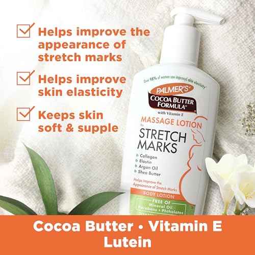 Palmer's Cocoa Butter Formula Massage Lotion For Stretch Marks, Pregnancy Skin Care, Belly Cream with Collagen, Elastin, Argan OIl and Shea Butter, 8.5 Ounces