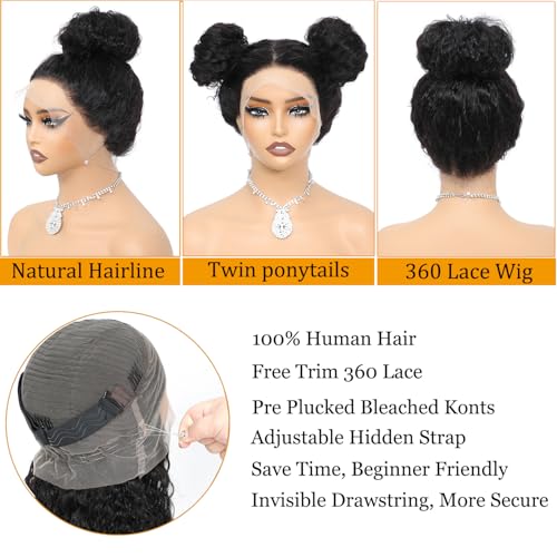 360 Lace Front Wigs Human Hair Pre Plucked With Drawstring 360 Deep Wave Glueless Full Lace Human Hair Wigs Wet And Wavy Invisible Strap Full Lace Wigs For Black Women£¨Black, 18 Inch£©