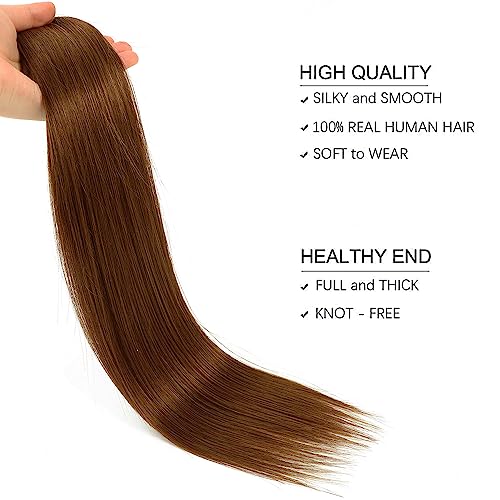 Star Show Hair Extensions Real Human Hair Chocolate Brown Hair Extensions Straight Human Hair Extensions with Transparent Wire Adjustable Size Line Hairpiece (18inch, Chocolate Brown #4)