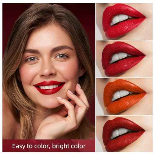 4 Colors Mini Tube Mate Velvet Lipstick, Lip Tint Lip stain Long Lasting 24 hours Waterproof Liquid Lipstick, Red Moisturizer Smooth Lip Stick Cosmetic