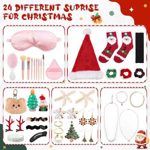 Advent Calendar 2025 for Girls, Beauty Advent Calendar with Makeup Jewelry Hair Accessories Set, 24 Days of Christmas Countdown Calendar Gift for Teen Girls