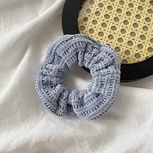 5 Pack Cotton Fluffy Knit Scrunchies for Women Girls, Faux Fur Pom Pom Rabbit Hair Scrunchies, 5B Color