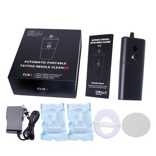 Tattoo Needle Washer for Professional Tattoo Artists | Rechargeable Cordless Design | Flowing Water Cleaning for Cartridge Needles | Portable for Studio & On-Site Work, Efficient Battery(BLACK)