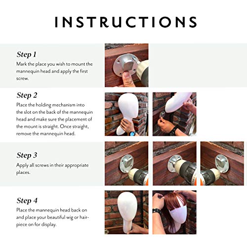 everlong Wall-Mount Wig Display Stand, Wigs, Works for Wigs, Hair pieces, Synthetic and Human - Patented Durable White Mannequin Head, Wig Holder for the Home and Salon