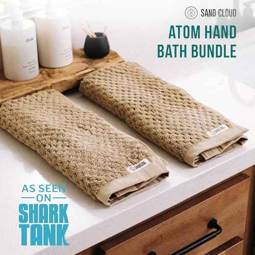 Sand Cloud Turkish Bath Towels for Bathroom, Set of 2 (Atom Sand, Large) - Luxury Soft Linen Turkish Organic Cotton Yarn is Luxurious & Absorbent - Premium Shower & Bathroom Towels Dry Faster