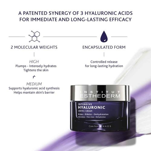 Institut Esthederm Intensive Hyaluronic Cream, Face Cream for Wrinkles, Fine Lines, and Dehydrated Skin, Face, Neck and Décolleté