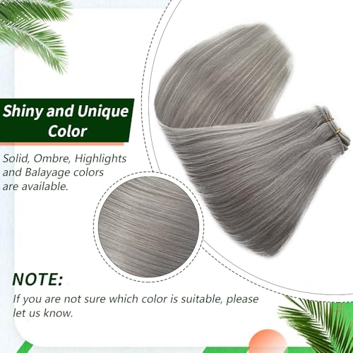 Human Hair Extensions Platinum Sliver 22 Inch Sew in Hair Extensions Real Human Hair Straight Double Weft Extensions for Women Real Hair