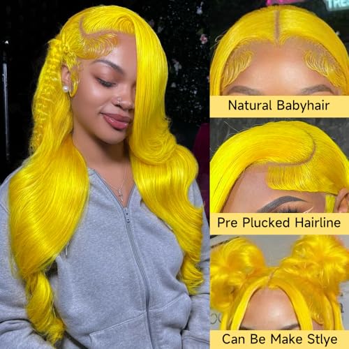 Lace Front Wig - Human Hair, Body Wave, 24 Inch, 13x4 HD Lace Frontal, Pre Plucked, 200% Density, Yellow