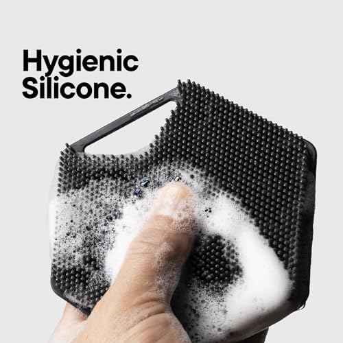 TOOLETRIES Body Scrubber 2.0 ? Premium Silicone Scrubber for Cleaning, Exfoliating Your Skin ? Extra Long Lather Boosting Bristles with Ergonomic Handle, Long-Lasting & Easy to Clean - Charcoal