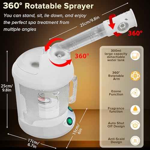 Easy to Clean Facial Steamer, Portable Nano Ionic Face Steamer for Facial Deep Cleaning, with 360¡Æ Rotating Arm, 300ML Large Capacity, with Aromatherapy Diffuser, Warm Mist