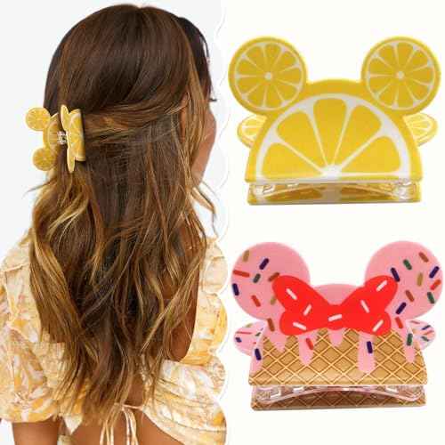 2Pcs Mouse Ears Hair Claw Clips for Women Girls, Cute Cartoon Mouse Ears Barrettes Hair Accessories for Thin Hair, Small Medium Party Fun Gifts for Theme Park Trip Essentials
