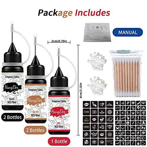 Temporary Tattoos Kit, Yomagine Semi Permanent Tattoo Ink, DIY Fake Freckles Temporary Tattoos for Women Men Kids, Summer Trend Freehand Ink with 78 Pcs Tattoo Stencils, Jagua Gel - Full Kit 5 Bottles