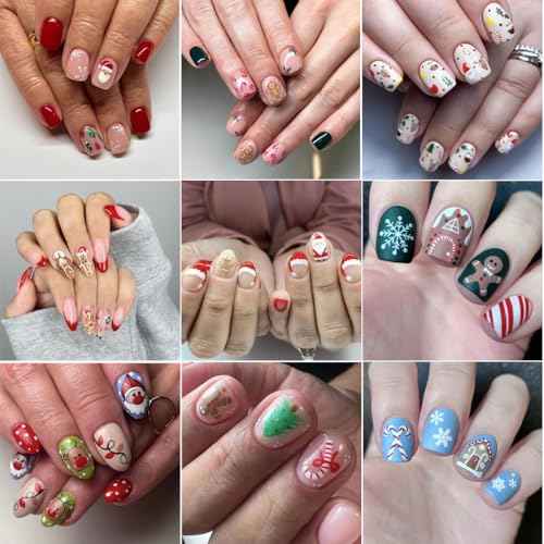 30Pcs/Set Glitter Christmas Nail Sticker 3D Self- Adhesive Nail Decals with Cute Penguin Deer Snowman Snowflake Elk Santa Claus Design Xmas Nail Art Stickers for Women Winter Holiday Nail Decorations