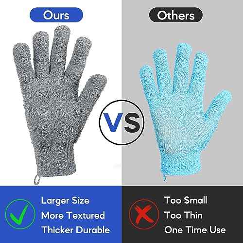 Exfoliating Gloves for Big Hands 8Pack- Lengthened and Large Double-Sided Shower Gloves(4Pairs/8Pcs) for Shower, Spa, Massage - Large Bath Gloves (4Pcs Black and 4Pcs Gray)