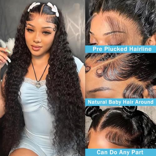 13x6 Lace Front Wigs Human Hair Pre Plucked HD Transparent Deep Wave Lace Frontal Wigs Human Hair for Women Glueless Wigs Human Hair 24 Inch