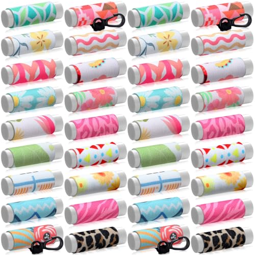 36 Pcs Lip Balm Holder Keychain Gloss Floral Patterns Lip Balm Sleeves with Clip Clip on Lipstick Keychain Sleeves Holder