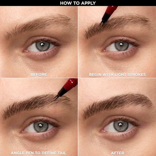 L'Oreal Paris Faux Brow, Hair-Like, Filling Eyebrow Pen with Double-Brush Tip, Fast & Precise Eyebrow Makeup, Dark Brunette, 0.04 Fl Oz