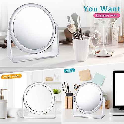 15X Magnifying Makeup Mirror for Desk Double Sided 1X/15X Desk Mirror,Portable Table Small Standing Magnifying Mirror for Cosmetic, Transparent, MKT69Z