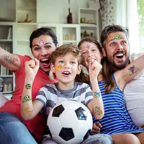 Konsait 20 Sheets Glitter Tattoos for Kids - Soccer, Football & Sports Themed Washable Tattoos Football Tattoo Soccer Favors Sports Tattoo Temporary for Kids Soccer Themed Gifts