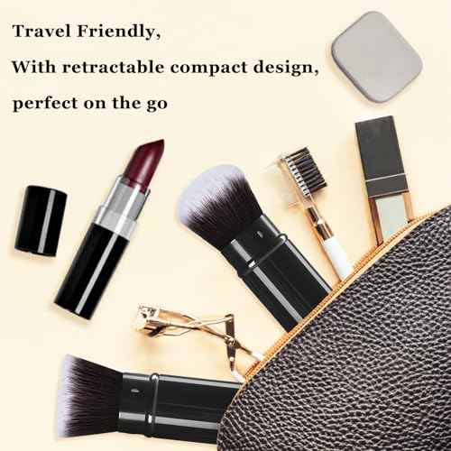 Retractable Makeup Brush 2 Pack, Travel Kabuki Powder Foundation Makeup Brush Face Blush Brushes for Blending Liquid, Blush, Bronzer, Buffing, Sunscreen,Flawless Cosmetics