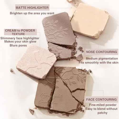 Face Highlighter Contour Shading Palette Sculpting Long-lasting Pressed Powder Smooth Matte Shimmer Finish Makeup for Cool Toned Skin