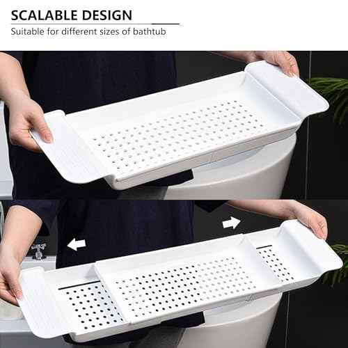 Bath Tub Tray - Stretchable, Strong Load-Bearing, Plastic, Anti-Slip Design - Ultimate Bathtub Caddy Tray (White)