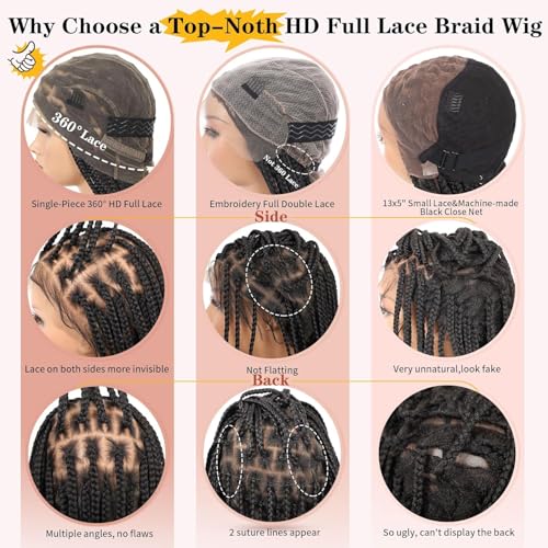 Lexqui 36'' 360¡Æ HD Full Lace Knotless Braided Wigs for Women Box Braid Wig with Baby Hair Premium Synthetic Braided Lace Front Wigs Natural Black