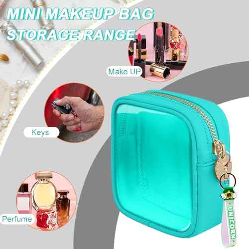 Mini Makeup Bag Pouch for Women And Girls, Clear PVC & Nylon Bag with Zipper, Waterproof Preppy Toiletry Bag Cute (Green)
