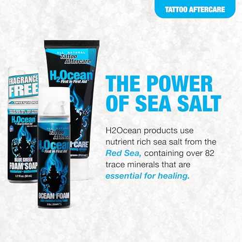 H2Ocean Ultimate Tattoo Care Kit for a Faster Heal - Tattoo Skincare Regimen - 1.7 oz Blue Green Foam Soap, 2.5 oz Ocean Care Skin Moisturizing Cream & 2 oz Ocean Foam Skin Moisturizing Soap