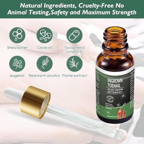 Ingrown Toenail Treatment ? 30ml Softening & Conditioning Kit for Easy Trimming with Silicone Gel Toe Caps ? Comprehensive Ingrown Toenail Removal Solution