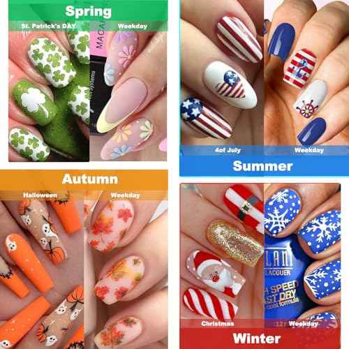12 Months All Holiday Nail Stickers, 24 Sheets Seasonal Variety Pack 2 Pcs Per Month DIY Nail Art, Self-Adhesive Pegatinas U?as for a Year of Halloween Christmas Thanksgiving&Valentine¡¯s Day